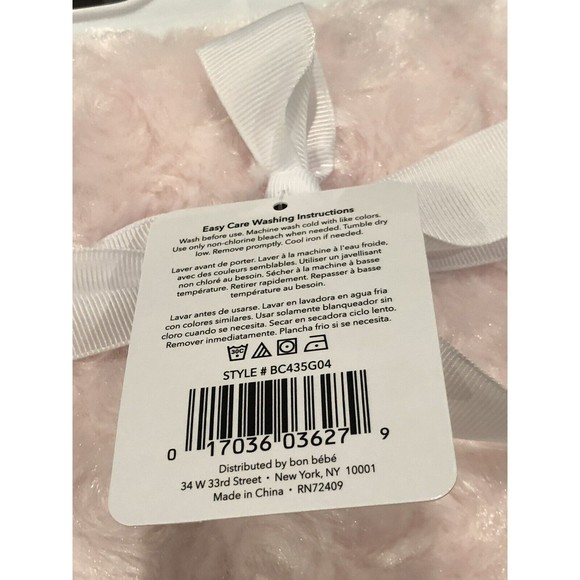 New Bon Bebe Curly Fur Baby Elephant Blanket Girls Pink Rosebuds Swirls Plush - Picture 6 of 7